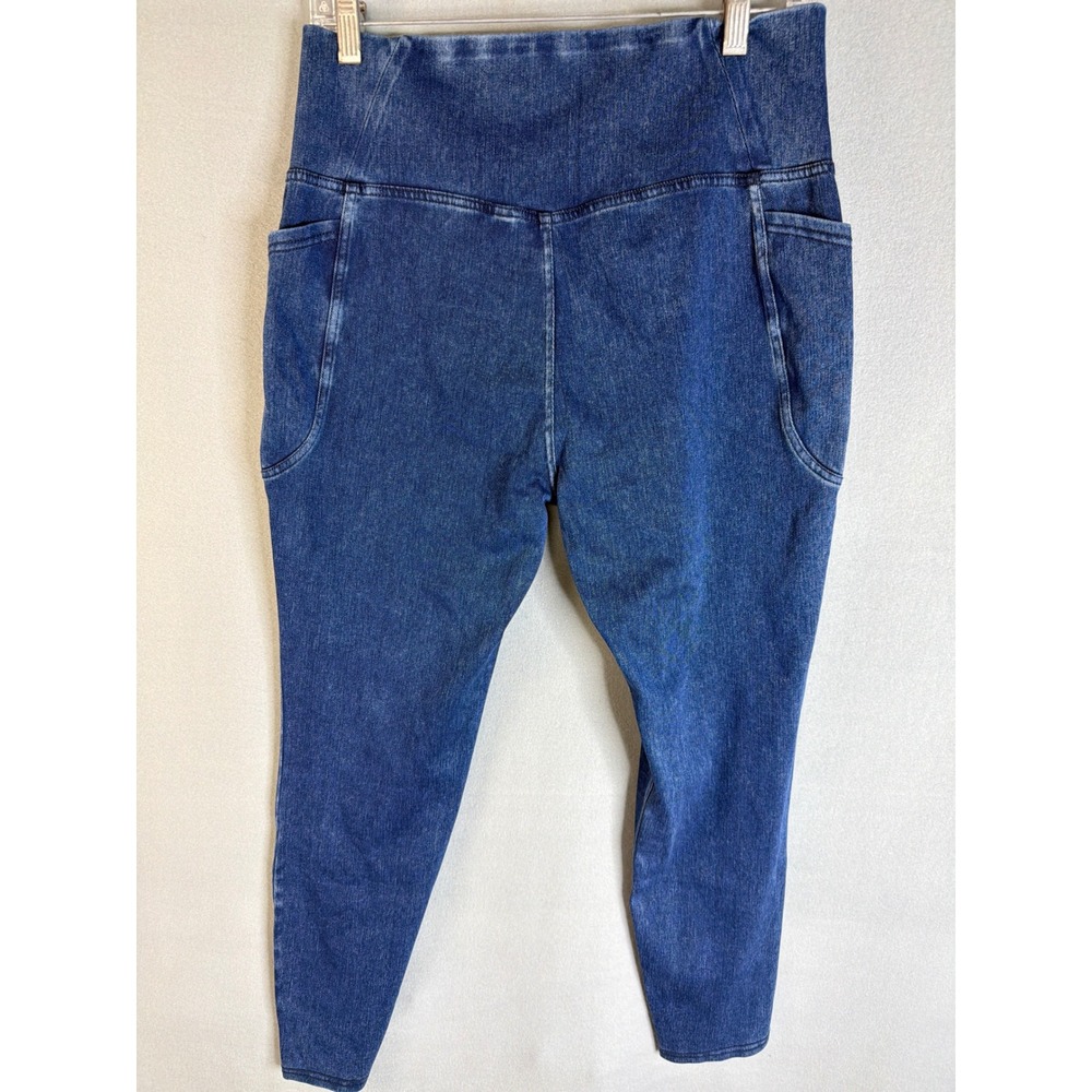 Halara Women L 7/8 Leggings Excellent Crossover Waist Denim Look Pockets New - Picture 3 of 9